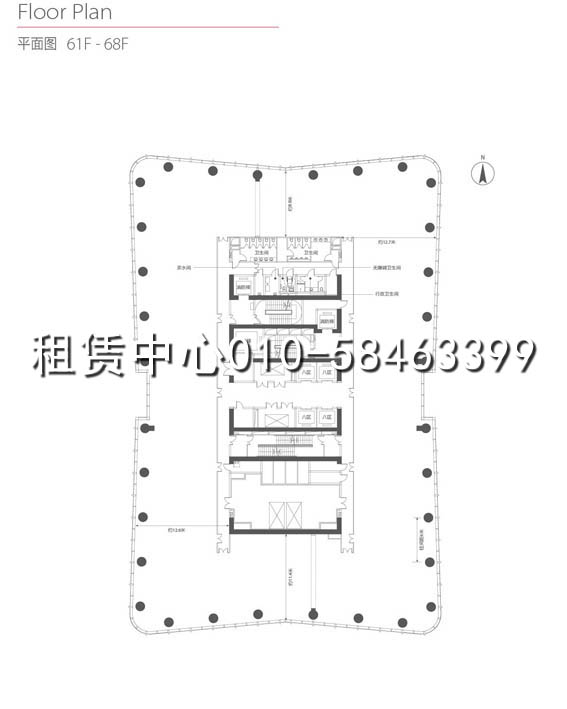 财富金融中心61-68F平面图